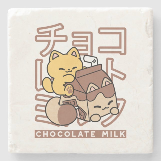 Cute Cat Riding Chocolate Mjölk Carton Kawaii Art Stenunderlägg (Framsidan)