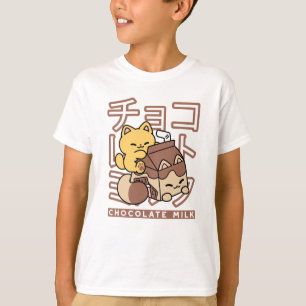Cute Cat Riding Chocolate Mjölk Carton Kawaii Art T Shirt