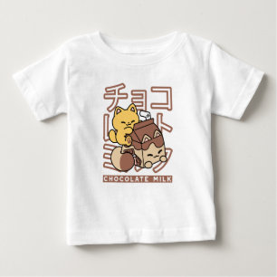 Cute Cat Riding Chocolate Mjölk Carton Kawaii Art T Shirt