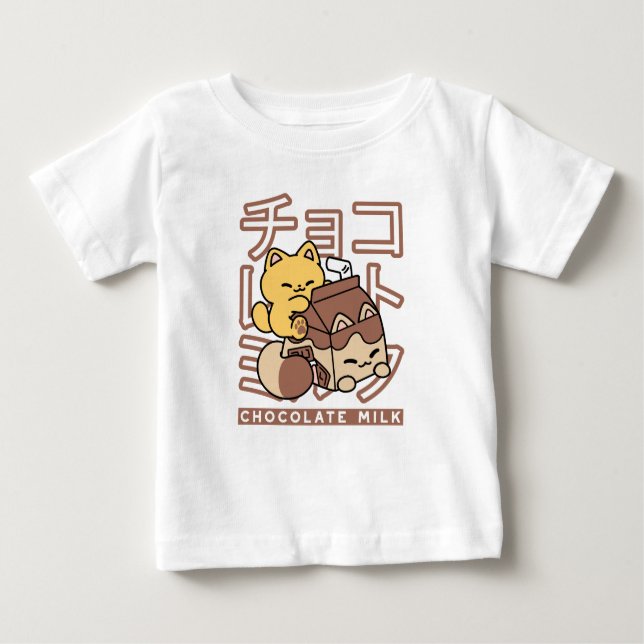 Cute Cat Riding Chocolate Mjölk Carton Kawaii Art T Shirt (Framsida)