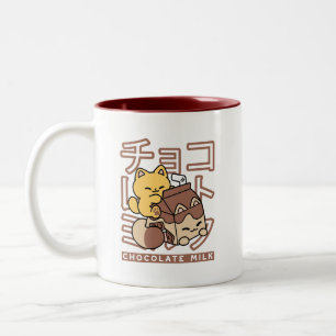 Cute Cat Riding Chocolate Mjölk Carton Kawaii Art Två-Tonad Mugg