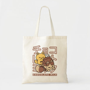 Cute Cat Riding Chocolate Mjölk Carton Kawaii Art Tygkasse