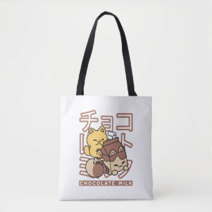 Cute Cat Riding Chocolate Mjölk Carton Kawaii Art Tygkasse
