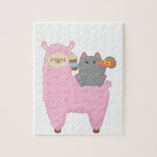 Cute Cat Riding Llama-pussel Pussel