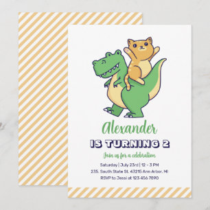 Cute Cat Riding T-Rex Dinosaur Kids Dino Birthday Inbjudningar