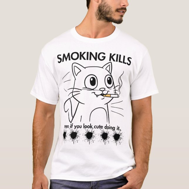 Cute Cat - Rökande Dödor - luddig antirökdesign T Shirt (Framsida)