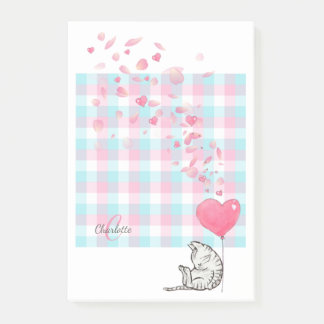 Cute Cat Rosa Blue Monogram Post-it Block