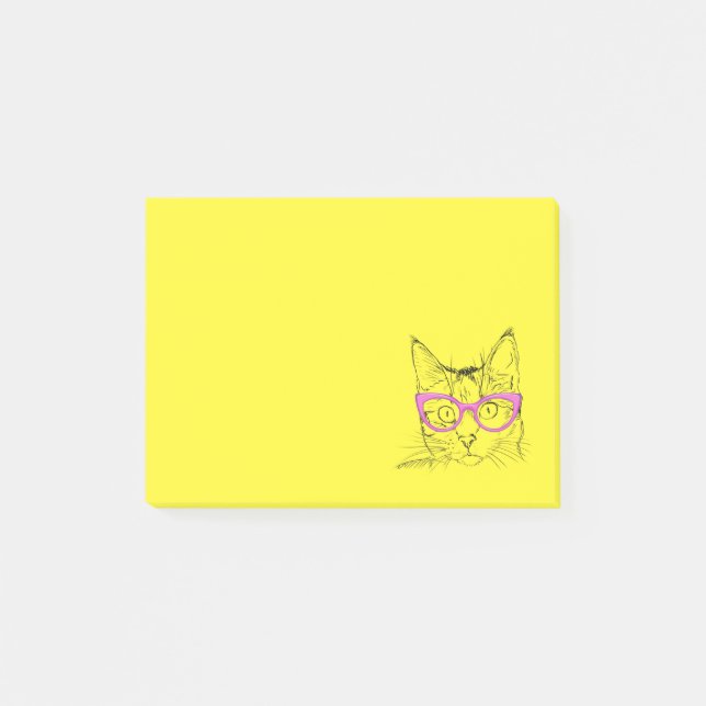 Cute Cat Rosa Glasses Normal är Boring Post-it Block (Framsida)