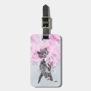 Cute Cat rosa plume. Bagagebricka