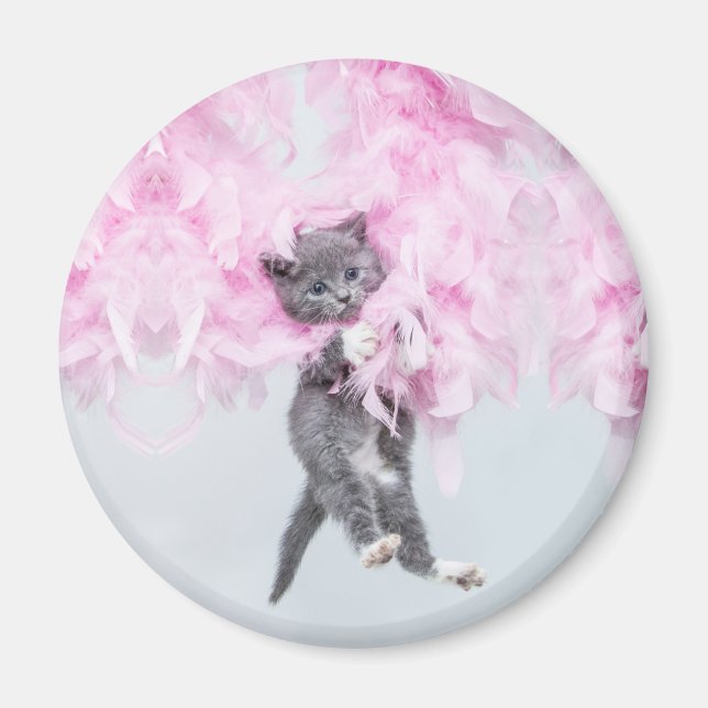 Cute Cat rosa plume Magnet (Framsidan)