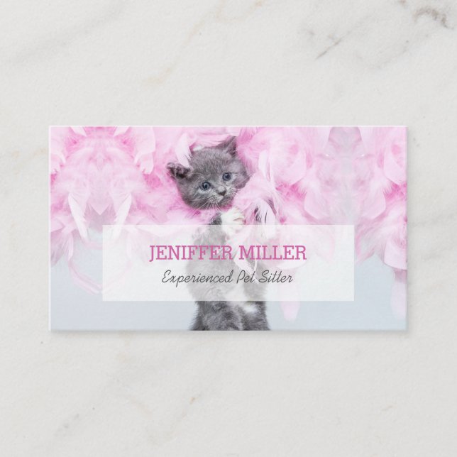 Cute Cat rosa plume.                               Visitkort (Framsida)