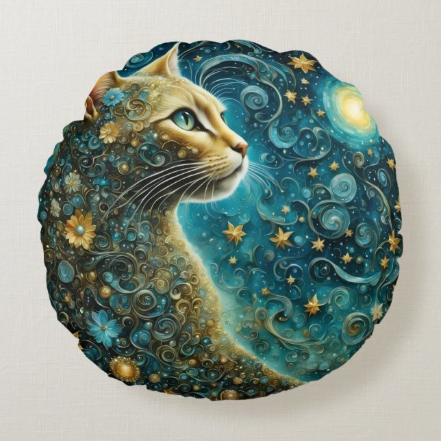cute cat Round Pillow Rund Kudde (Framsidan)