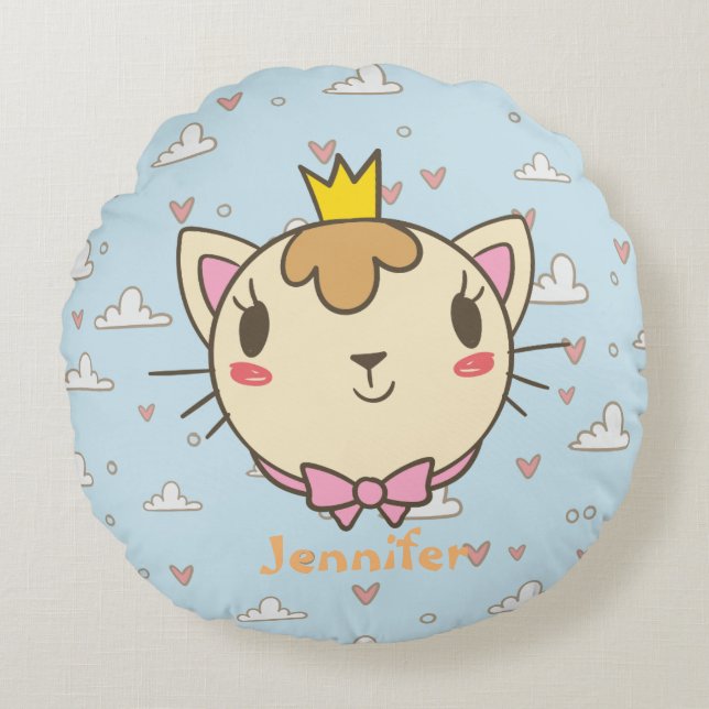 Cute Cat Rund Kudde (Framsidan)