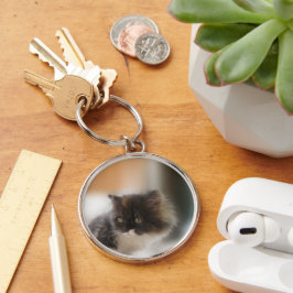 Cute Cat Rund Silverfärgad Nyckelring