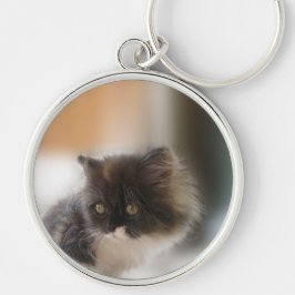 Cute Cat Rund Silverfärgad Nyckelring