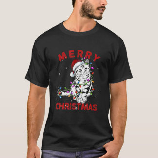 Cute Cat Santa Hat jul Ljus Funny Cat Kärlek T Shirt