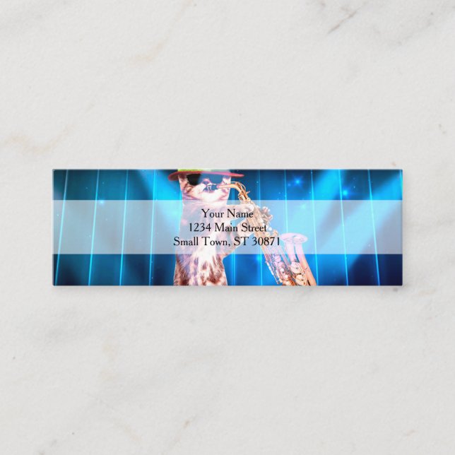 Cute Cat Saxophonist Mini Visitkort (Framsida)