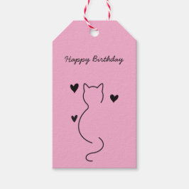 cute cat says: happy birthday. presentetikett