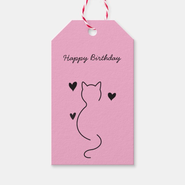 cute cat says: happy birthday. presentetikett (Framsidan)