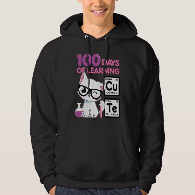 Cute cat scientist 100 school days girls hoodie (Framsida)