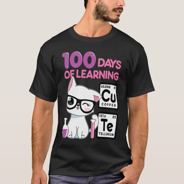 Cute cat scientist 100 school days girls t shirt (Framsida)