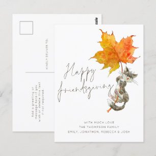 Cute Cat Script Lycklig Friendsgiving-Thanksgiving Vykort