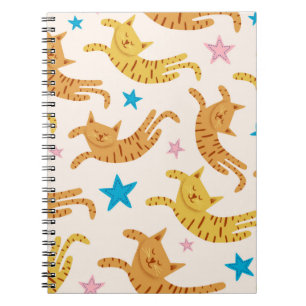 Cute cat seamless mönster med stjärnor, roligt rit anteckningsbok
