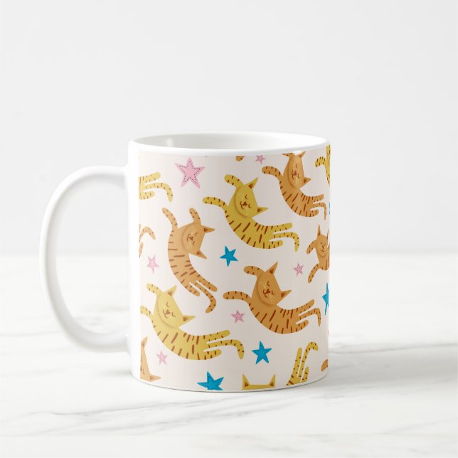 Cute cat seamless mönster med stjärnor, roligt rit kaffemugg (Vänster)