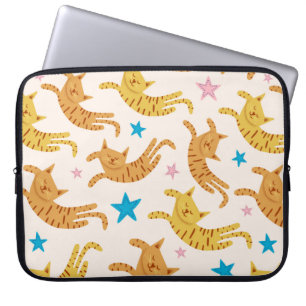 Cute cat seamless mönster med stjärnor, roligt rit laptop fodral