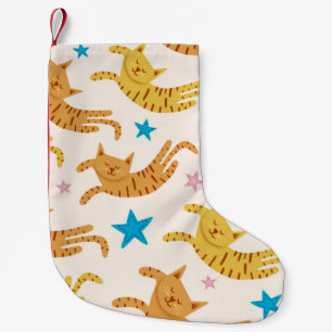 Cute cat seamless mönster med stjärnor, roligt rit liten julstrumpa