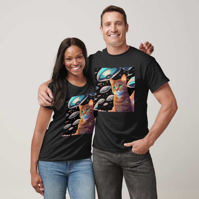 Cute Cat Selfie med UFO T Shirt (Unisex)