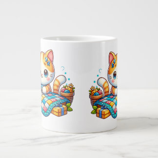 Cute Cat Sewing quilt Ceramic Mugg Jumbo Mugg