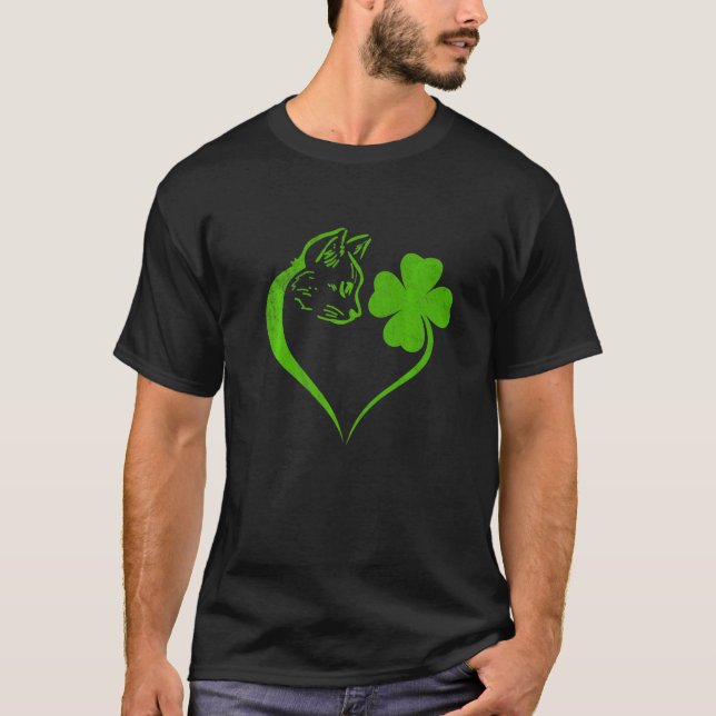 Cute Cat Shamrock Älskare Irish St patricks day Ki T Shirt (Framsida)