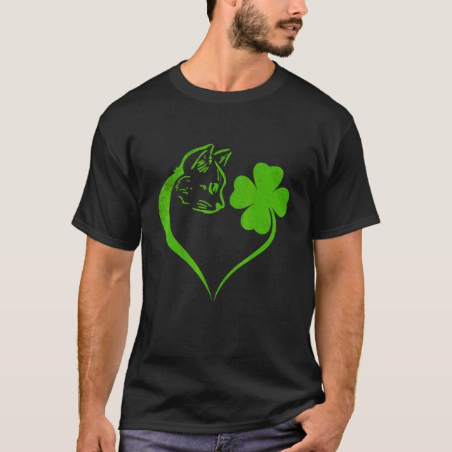 Cute Cat Shamrock Irish St patricks day Kattunge T Shirt (Framsida)