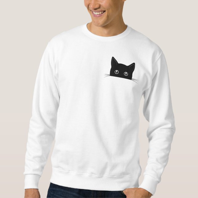 Cute Cat Shirt, katt Gömmande i Pocket Shirt Lång Ärmad Tröja (Framsida)
