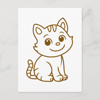 Cute Cat Simple Design Brown on White Vykort
