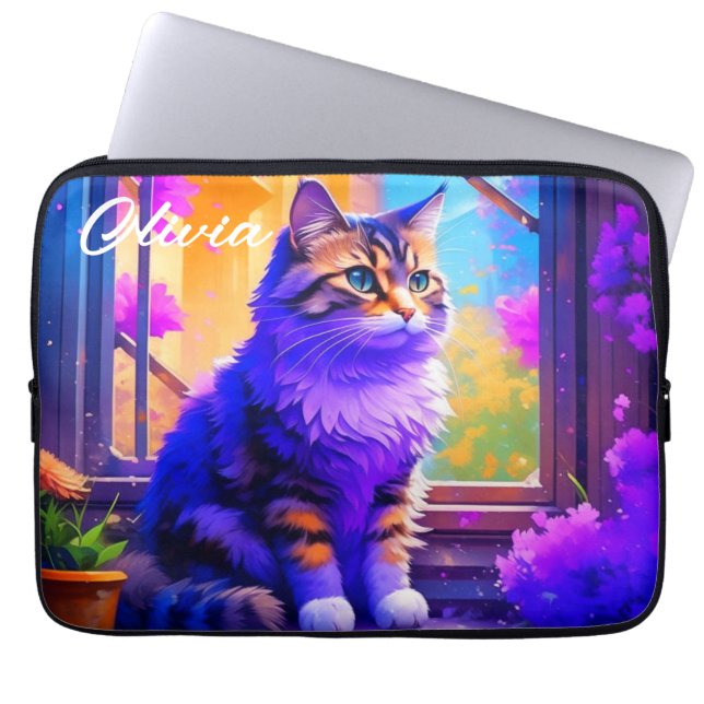 Cute Cat Sitta i Window Ai Art Laptop Fodral (Framsidan)