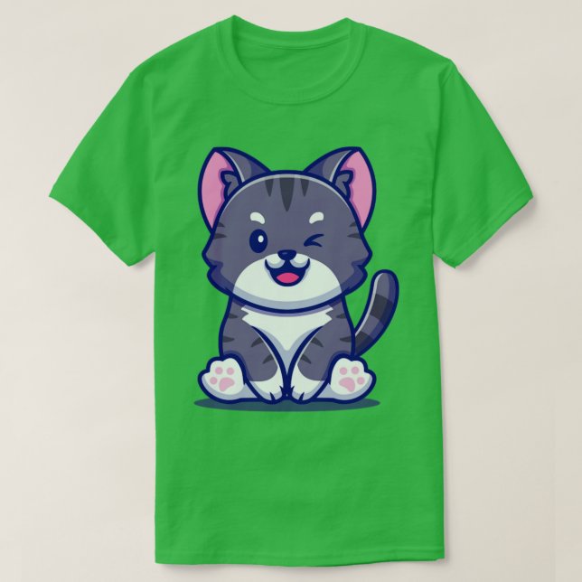 Cute Cat Sitta Tecknad 2 T Shirt (Design framsida)