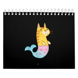 Cute Cat Sjöjungfru Fish Swiming in Sea Kalender