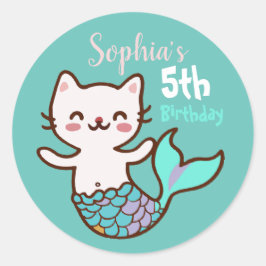 Cute Cat Sjöjungfru Meowmaid Purrmaid Girl Birthda Runt Klistermärke