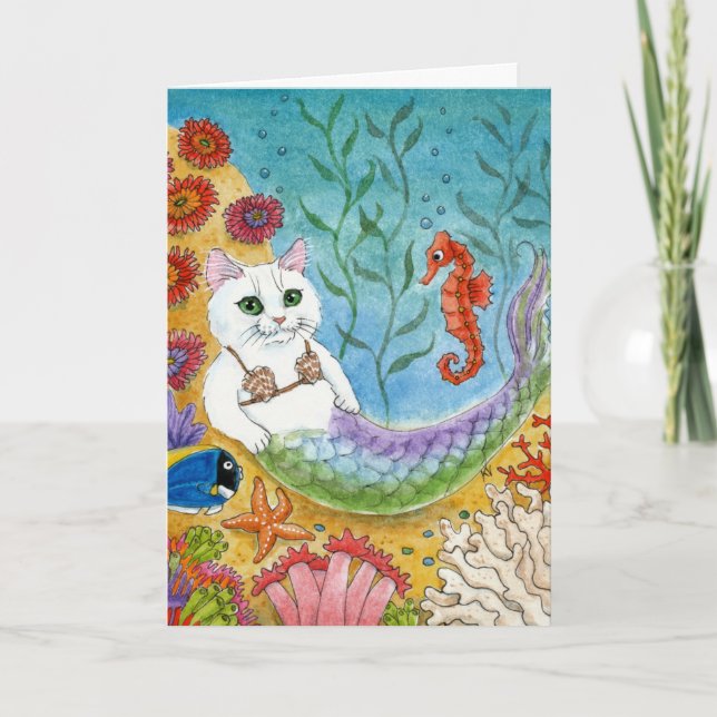 Cute cat sjöjungfru mercat seahorse card kort (Framsida)