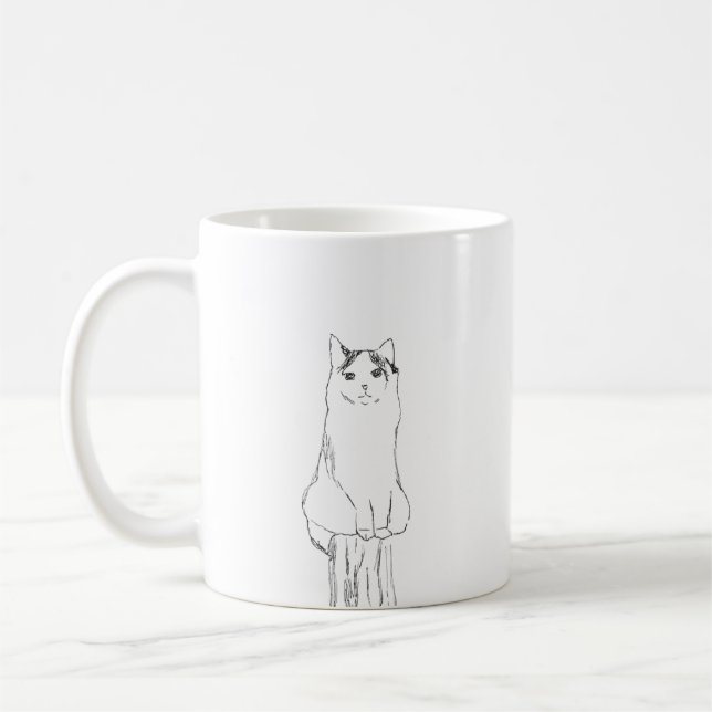 Cute Cat Sketch Modern Kaffemugg (Vänster)