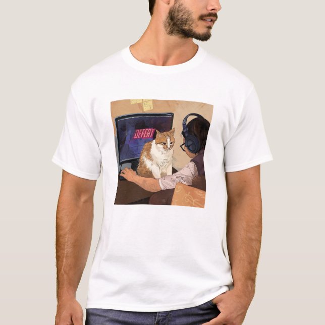 Cute Cat-skydd som du spelar videospel med T Shirt (Framsida)