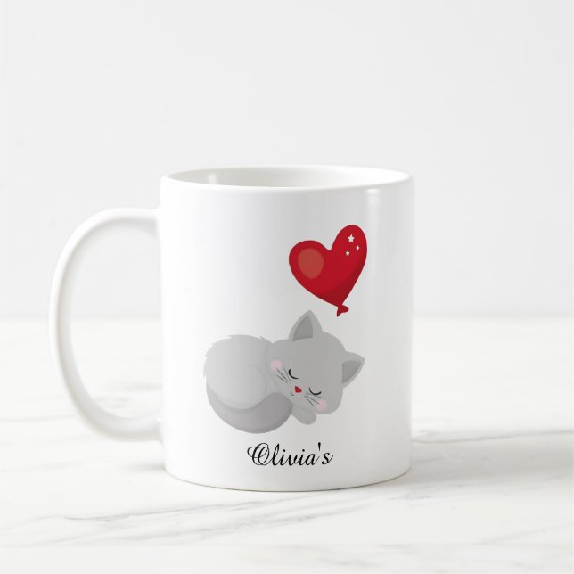 Cute Cat Sleeping Custom Name Perfect For Gift Kaffemugg (Vänster)
