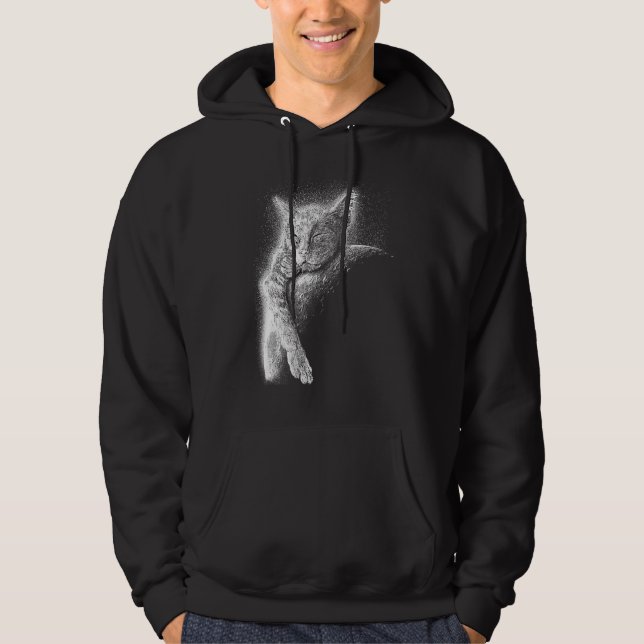 Cute Cat Sleeping On The Moon Full Moon Space Kitt Hoodie (Framsida)