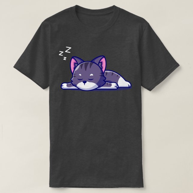 Cute Cat Sleeping Tecknad1 T Shirt (Design framsida)