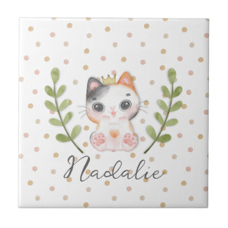 Cute Cat Soft Kön Neutral Doft Child Nursery Kakelplatta