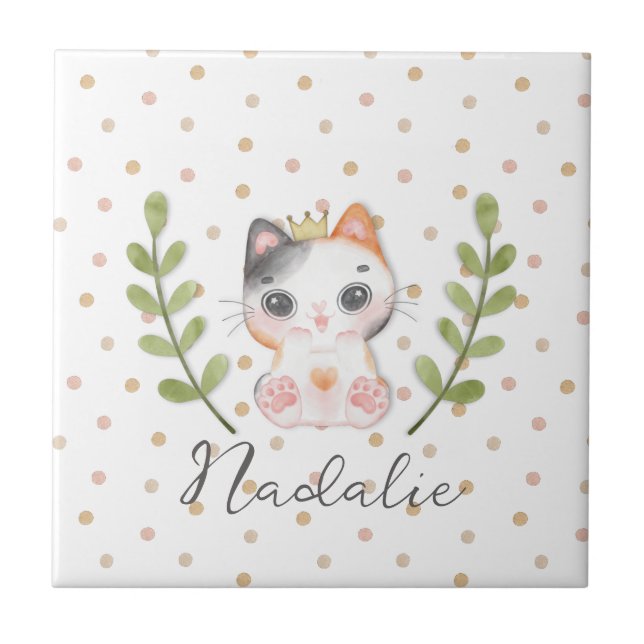 Cute Cat Soft Kön Neutral Doft Child Nursery Kakelplatta (Framsidan)