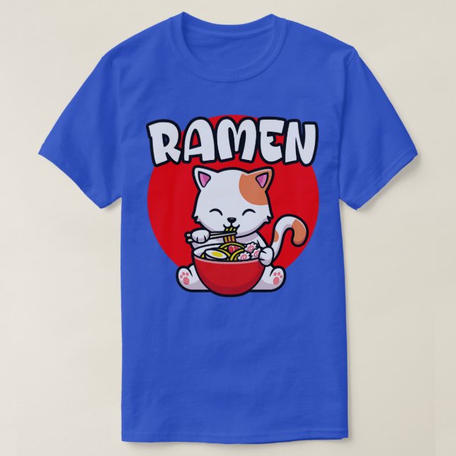 Cute Cat som äter Ramen Noodles T Shirt (Design framsida)