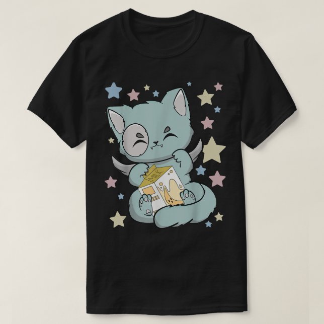 Cute Cat som dricker en Banana Mjölk Anime Neko fö T Shirt (Design framsida)